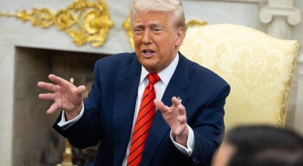 U.S. President Donald Trump speaks during a meeting with Canadian Prime Minister Mark Carney in the Oval Office at the White House May 6, 2025. (Francis Chung/Pool/Sipa USA) Photo: Sipa USA/SIPA USA