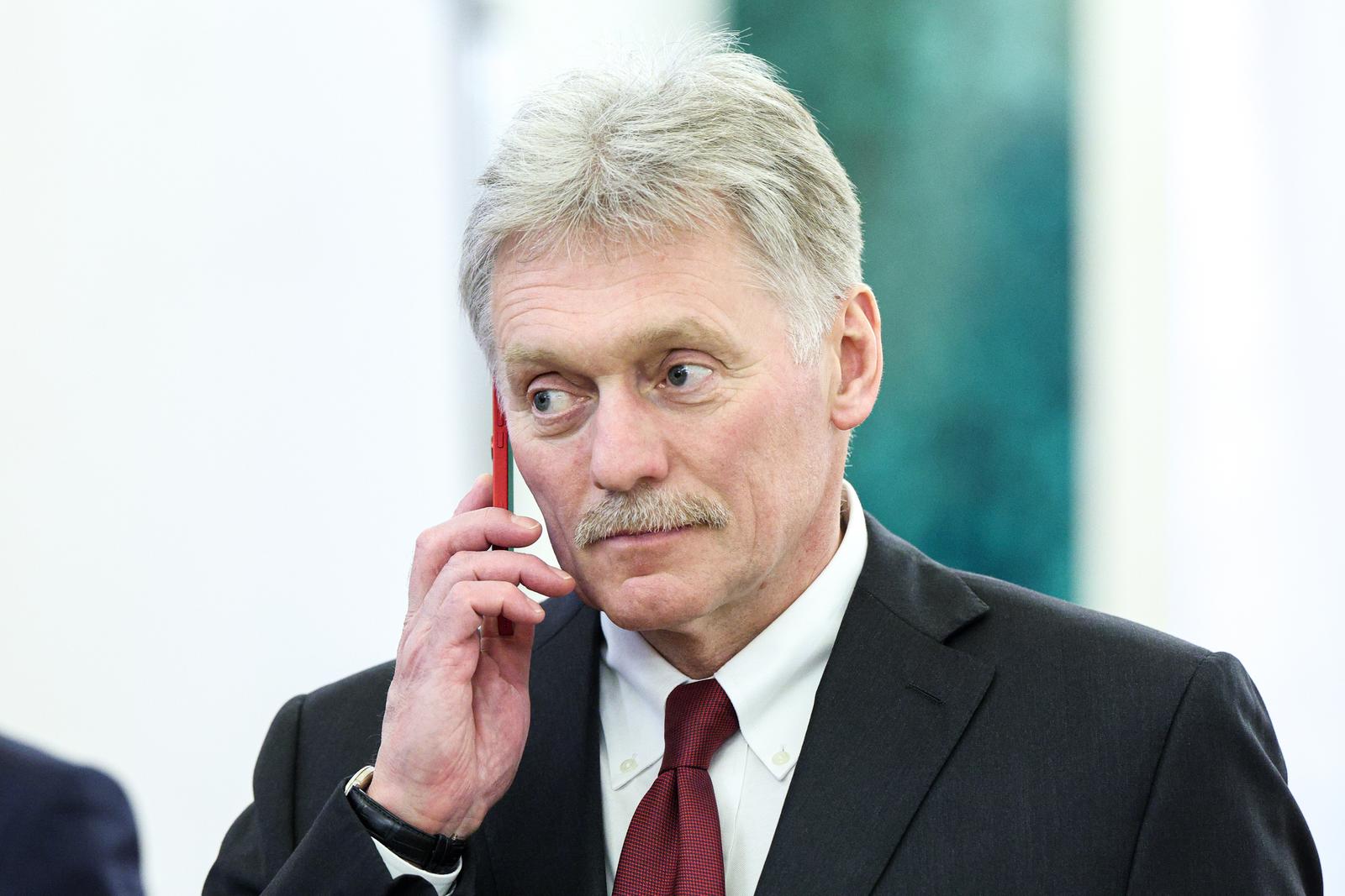 RUSSIA, MOSCOW - MAY 10, 2025: Dmitry Peskov, Presidential Press Secretary of Russia, arrives for a meeting between President Vladimir Putin and Emmerson Mnangagwa, President of Zimbabwe, at the Moscow Kremlin. Sofya Sandurskaya/TASS/Sipa USA Photo: Tass/SIPA USA
