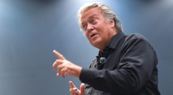 Steve Bannon, host of WarRoom, speaks before going on stage to speak at the Greenville County Republican Party 2025 Convention at the Greenville Convention Center Monday, April 14, 2025. (Photo by Ken Ruinard / staff / USA TODAY NETWORK via Imagn Images/Sipa USA) Photo: USA TODAY/SIPA USA