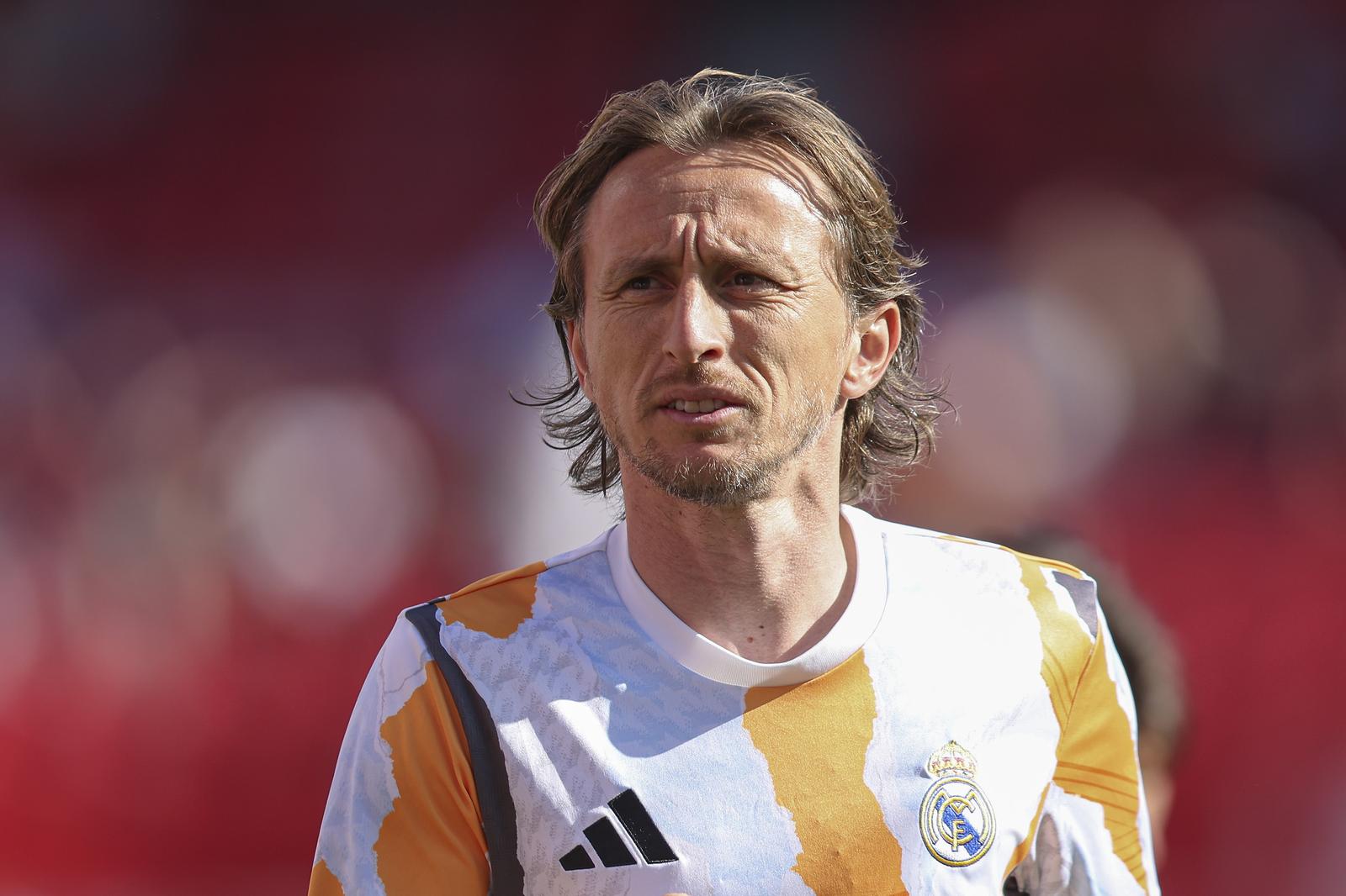 Luka Modric of Real Madrid  during the La Liga EA Sports match between Sevilla FC and Real Madrid played at Ramon Sanchez Pizjuan Stadium on May 18, 2024 in Sevilla, Spain. (Photo by Antonio Pozo / PRESSINPHOTO) Photo: pressinphoto/SIPA USA