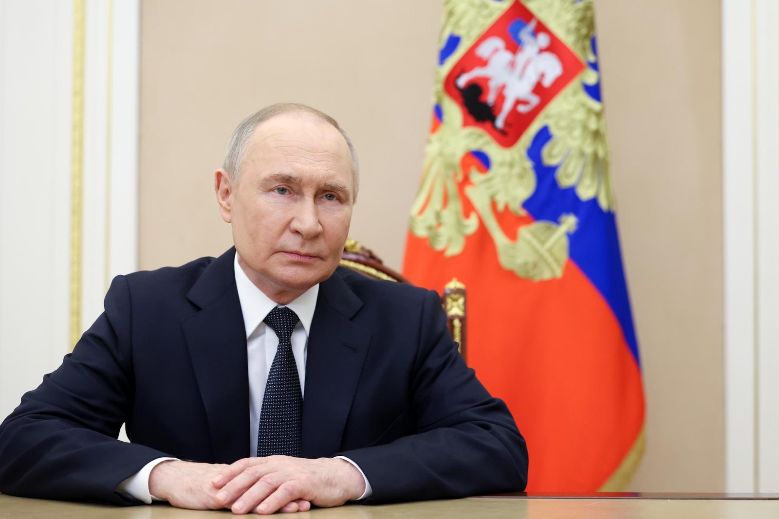 RUSSIA, MOSCOW - MAY 28, 2025: Russia's President Vladimir Putin delivers a video address to congratulate servicemen, civilian personnel and veterans of the Border Guard Service of the Russian Federal Security Service (FSB) on Border Guards Day. Alexander Kazakov/Russian Presidential Press and Information Office/TASS/Sipa USA Photo: Tass/SIPA USA