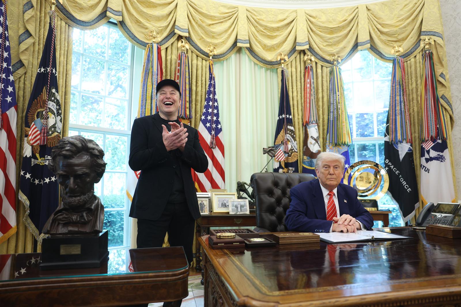 President Donald Trump participates in a press conference with Elon Musk in the Oval Office of the White House in Washington, on May 30, 2025. (Francis Chung/Pool/Sipa USA) Photo: Sipa USA/SIPA USA