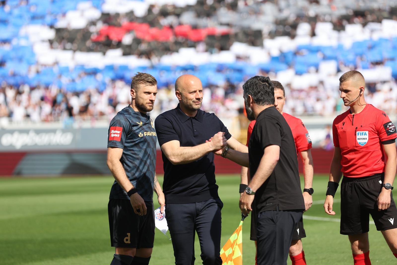 03.05.2025., Split, stadion Poljud - SuperSport Prva HNL, 33. kolo, HNK Hajduk - GNK Dinamo. Stefan Ristovski, Sandro Perkovic, Mateo Erceg Photo: Luka stanzl/PIXSELL