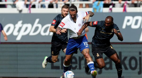 03.05.2025., Split, stadion Poljud - SuperSport Prva HNL, 33. kolo, HNK Hajduk - GNK Dinamo. Marko Livaja, Kevin Theophile-Catherine Photo: Luka stanzl/PIXSELL