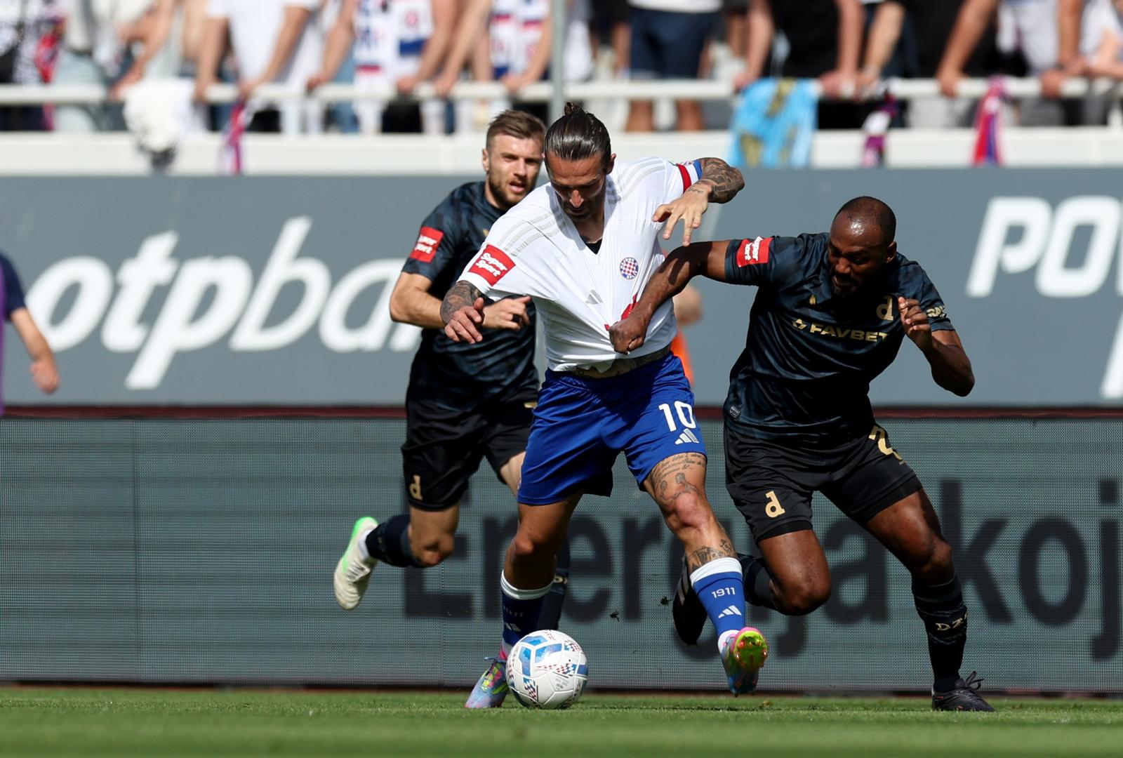 03.05.2025., Split, stadion Poljud - SuperSport Prva HNL, 33. kolo, HNK Hajduk - GNK Dinamo. Marko Livaja, Kevin Theophile-Catherine Photo: Luka stanzl/PIXSELL