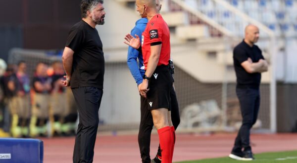 03.05.2025., Split, stadion Poljud - SuperSport Prva HNL, 33. kolo, HNK Hajduk - GNK Dinamo. Gennaro Gattuso, Mateo Erceg Photo: Luka stanzl/PIXSELL