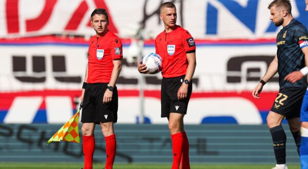 03.05.2025., Split, stadion Poljud - SuperSport Prva HNL, 33. kolo, HNK Hajduk - GNK Dinamo. Ivan Janic, Mateo Erceg