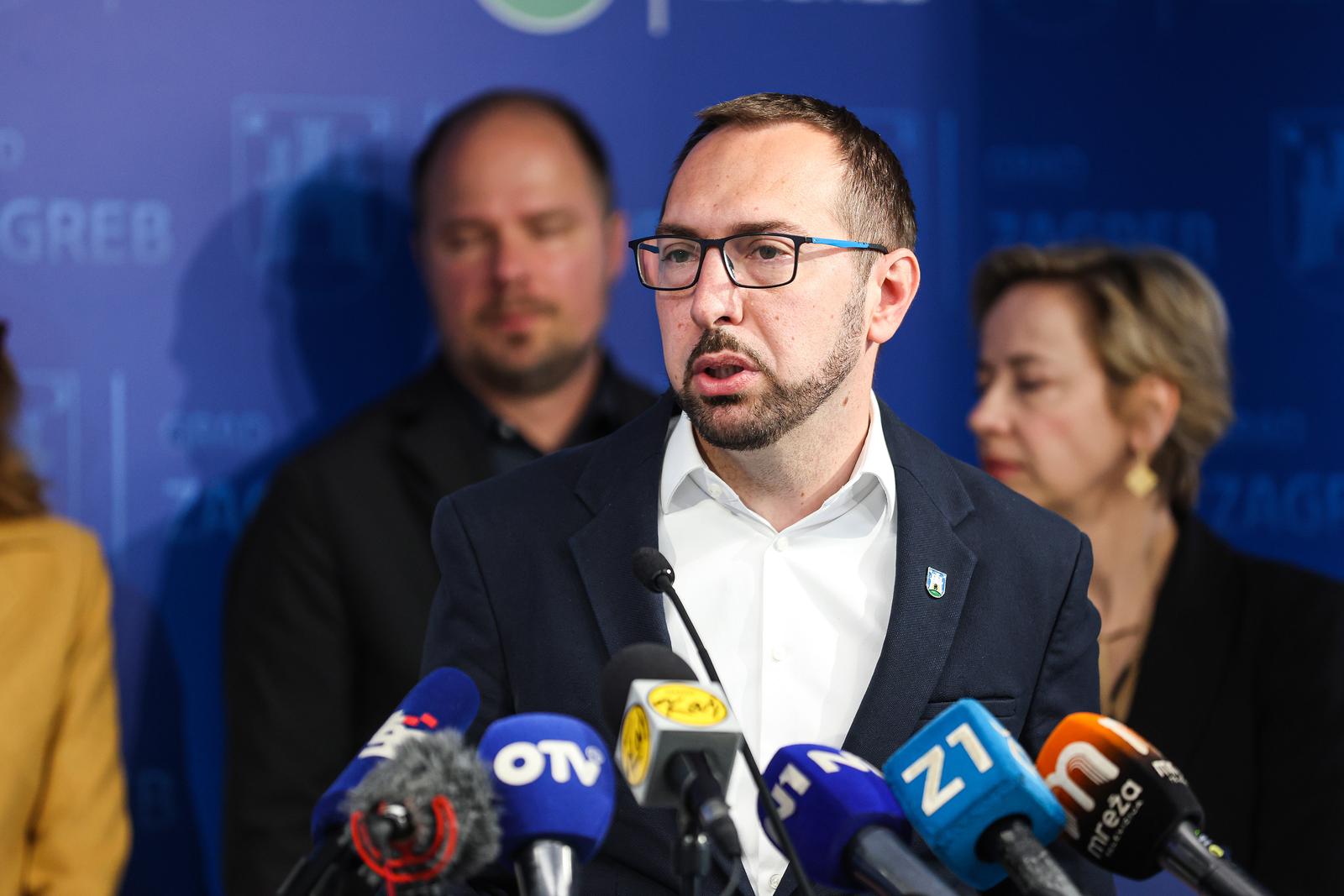 06.05.2025., Zagreb - Gradonacelnik Tomislav Tomasevic i njegovi zamjenici Danijela Dolenec i Luka Korlaet predstavili su nove usluge odrzivog javnog prijevoza – Bajs. Photo: Luka Stanzl/PIXSELL