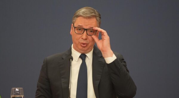 06, April, 2025, Belgrade - The President of the Republic of Serbia Aleksandar Vucic addressed the public on the occasion of the election of the prime minister at the Palace of Serbia. Aleksandar Vucic. Photo: Antonio Ahel/ATAImages

06, april, 2025, Beograd - Predsednik Republike Srbije Aleksandar Vucic obratio se javnosti povodom izbora mandatara u Palati Srbija. Aleksandar Vucic. Photo: Antonio Ahel/ATAImages Photo: Antonio Ahel/PIXSELL