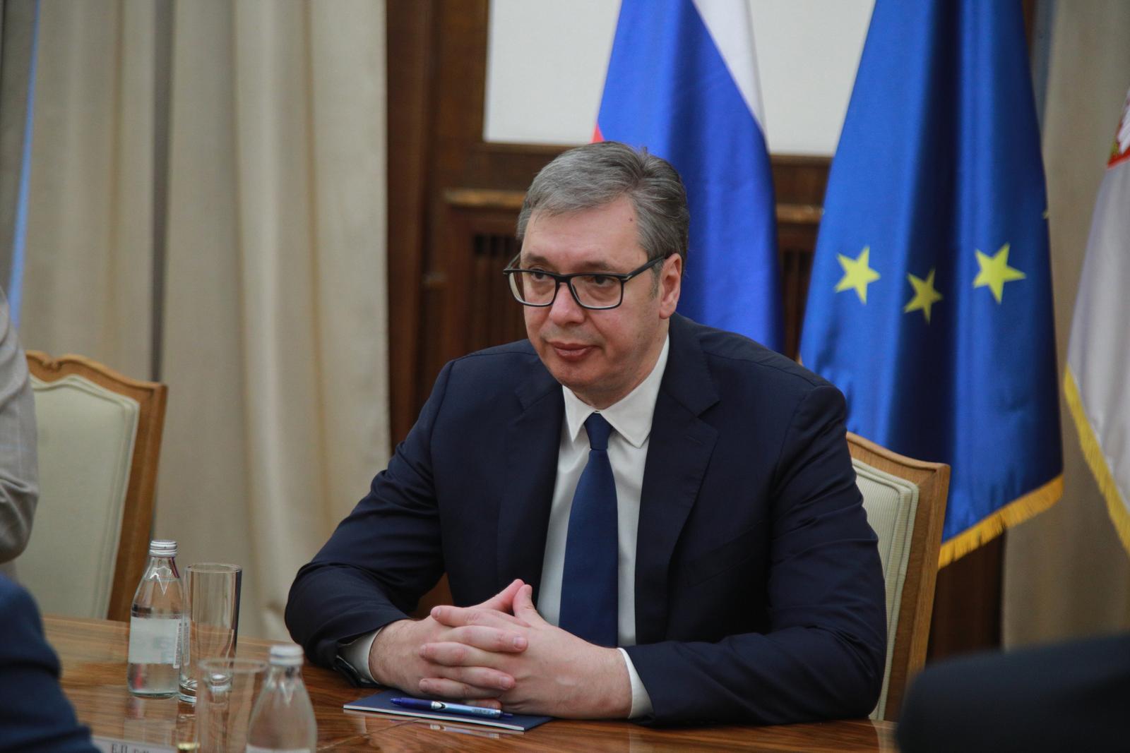 07, May, 2025, Belgrade - The President of Serbia, Aleksandar Vucic, met with the Ambassador of the Russian Federation, Alexander Botsan-Kharchenko, in the building of the General Secretariat of the President of the Republic. Aleksandar Vucic. Photo: Milos Tesic/ATAImages

07, maj, 2025, Beograd - Predsednik Srbije Aleksandar Vucic sastao se sa ambasadorom Ruske Federacije Aleksandrom Bocan-Harcenkom u zgradi Generalnog sekretarijata predsednika Republike. Photo: Milos Tesic/ATAImages Photo: Milos Tesic/ATA Images/PIXSELL