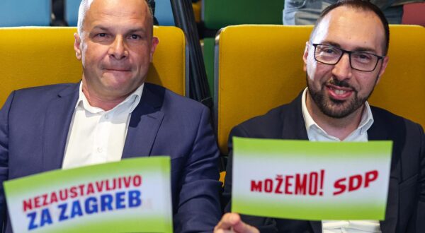 07.05.2025., Kaptol boutique cinema, Zagreb - Predstavljanje izbornog programa koalicije stranaka Mozemo! i SDP za lokalne izbore u Gradu Zagrebu na kojem je govorio gradonacelnik Grada Zagreba Tomislav Tomasevic i predsjednik SDP-a Sinisa Hajdas Doncic.. Sinisa Hajdas Doncic, Tomislav Tomasevic Photo: Goran Stanzl/PIXSELL