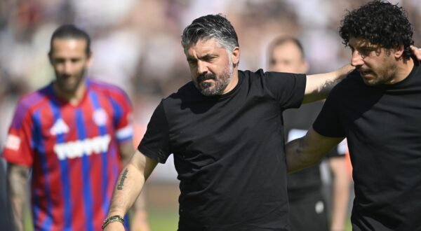 11.05.2025., Gradski stadion, Velika Gorica - SuperSport HNL, 34. kolo, HNK Gorica - HNK Hajduk. Gennaro Gattuso i Mario Carevic Photo: Igor Soban/PIXSELL