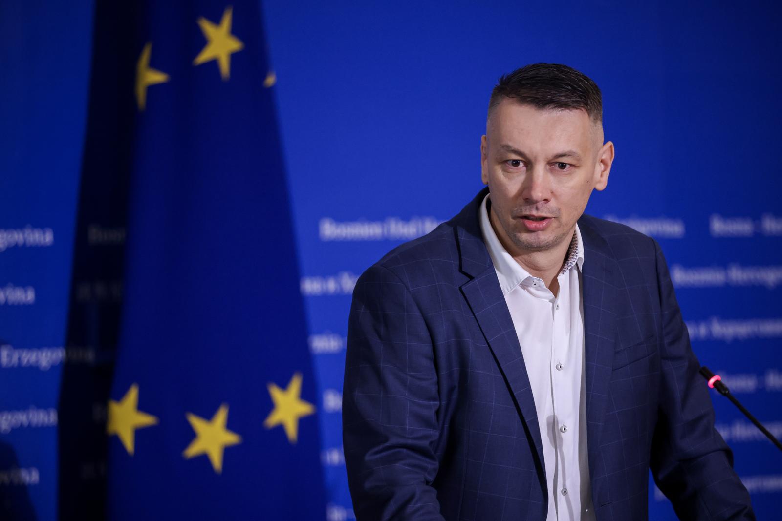 12.03.2024., Sarajevo, Bosna i Hercegovina - Nakon sjednice Vijeca ministara, predsjedavajuca Borjana Kristo i ministri su se obratili medijima. Photo: Armin Durgut/PIXSELL