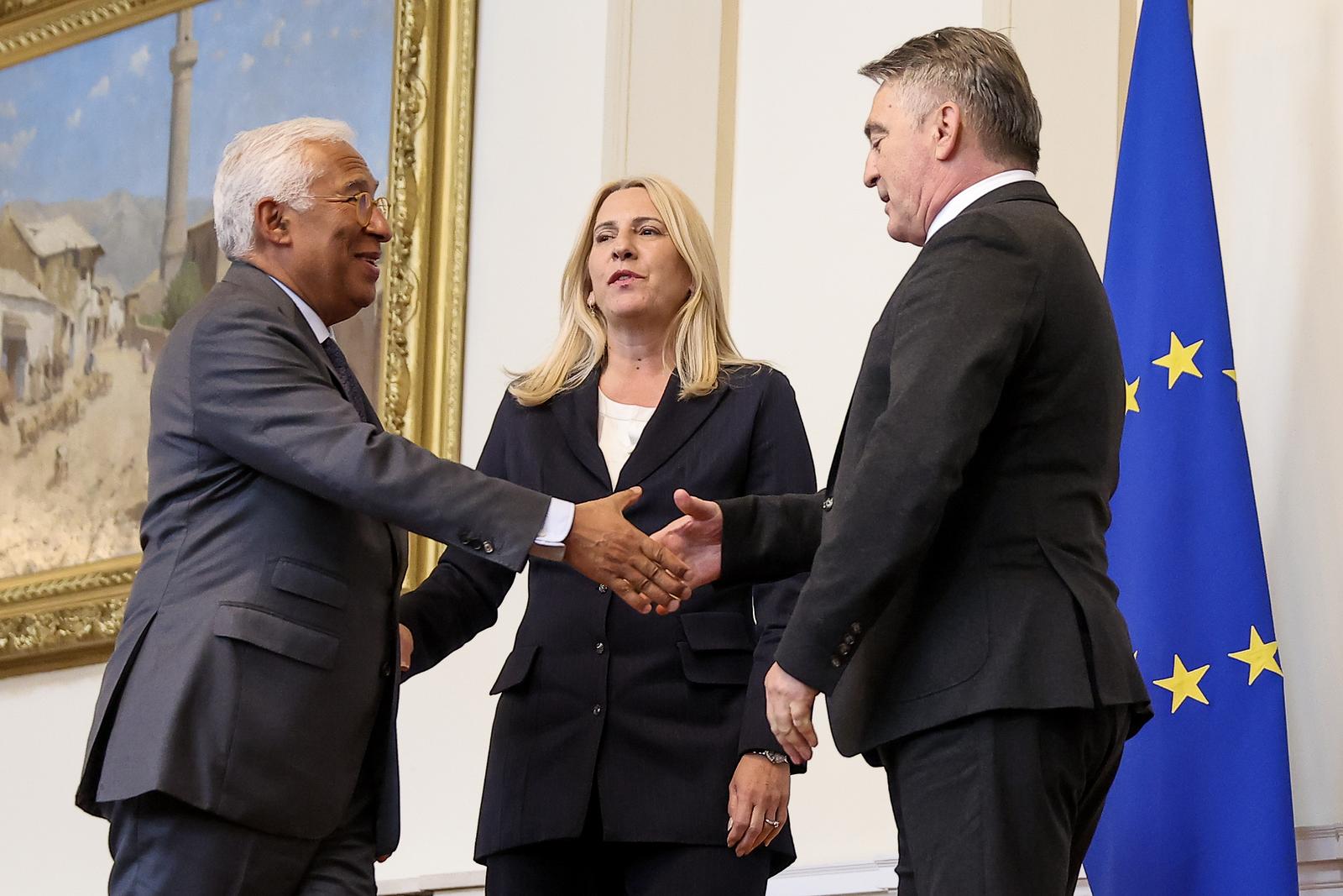 13.05.2025., Sarajevo, Bosna i Hercegovina - Clanovi Predsjednistva BiH sastali se sa predsjednikom Europskog vijeca Antoniju Costu. Photo: Armin Durgut/PIXSELL