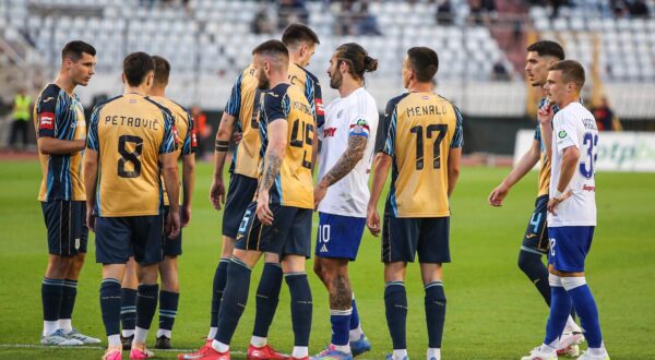 18.05.2025., stadion Poljud, Split - SuperSport HNL, 35. kolo, HNK Hajduk - HNK Rijeka. Niko Jankovic, Ante Orec i Gabriel Rukavina Photo: Sime Zelic/PIXSELL
