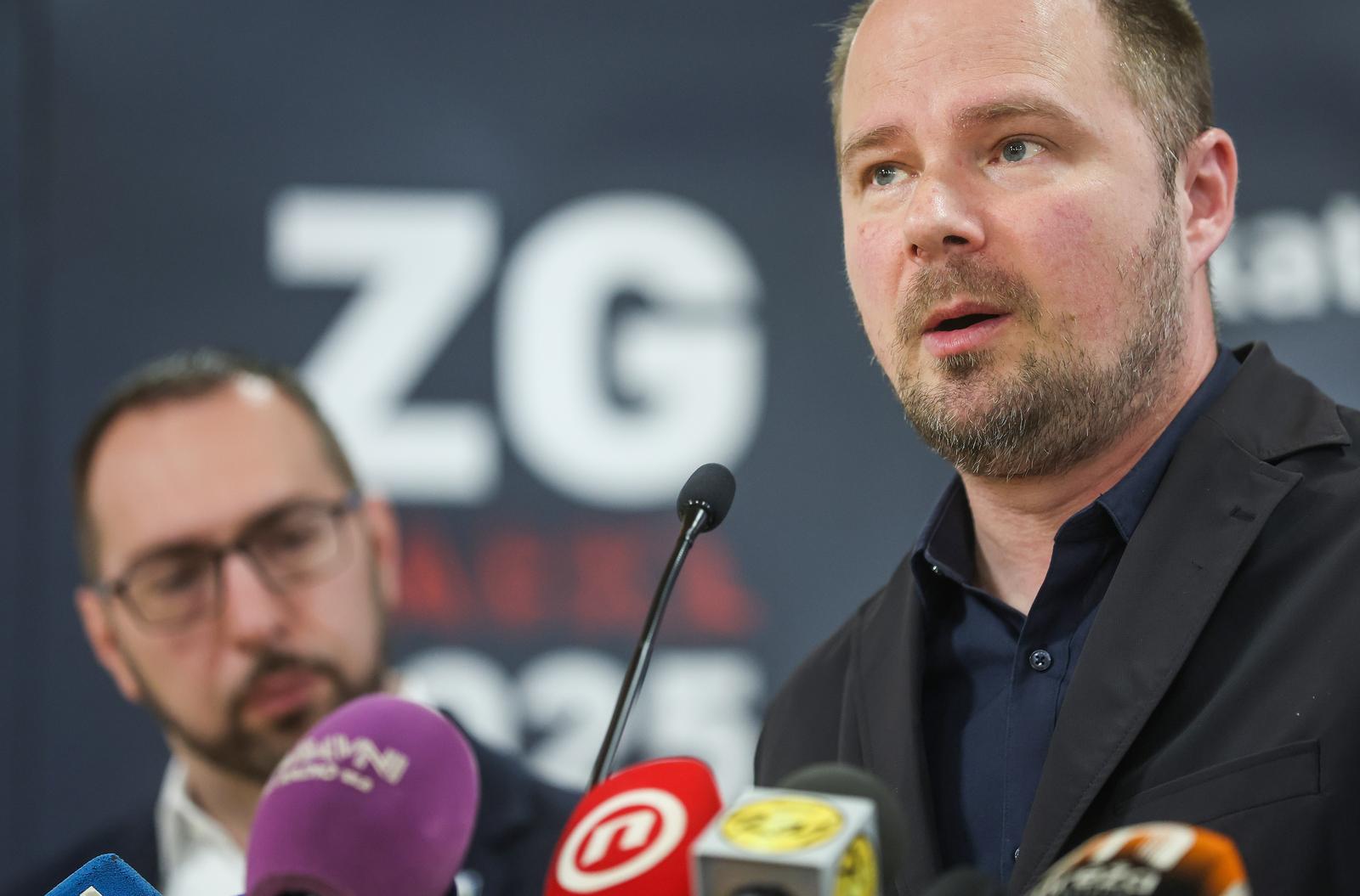 25.03.2025., Zagreb - U ZICER-ovoj dvorani Akcelerator odrzana konferencija za medije povodom predstavljanja 4. izdanje HACKL-a - hackathona za otvoreni Zagreb pod nazivom "Sport na volej". Na predstavljanju su nazocili gradonacelnik Grada Zagreba Tomislav Tomasevic i zamjenici gradonacelnika Danijela Dolenec i Luka Korlaet nakon cega su odrzali redovnu konferenciju za medije. Photo: Slavko Midzor/PIXSELL