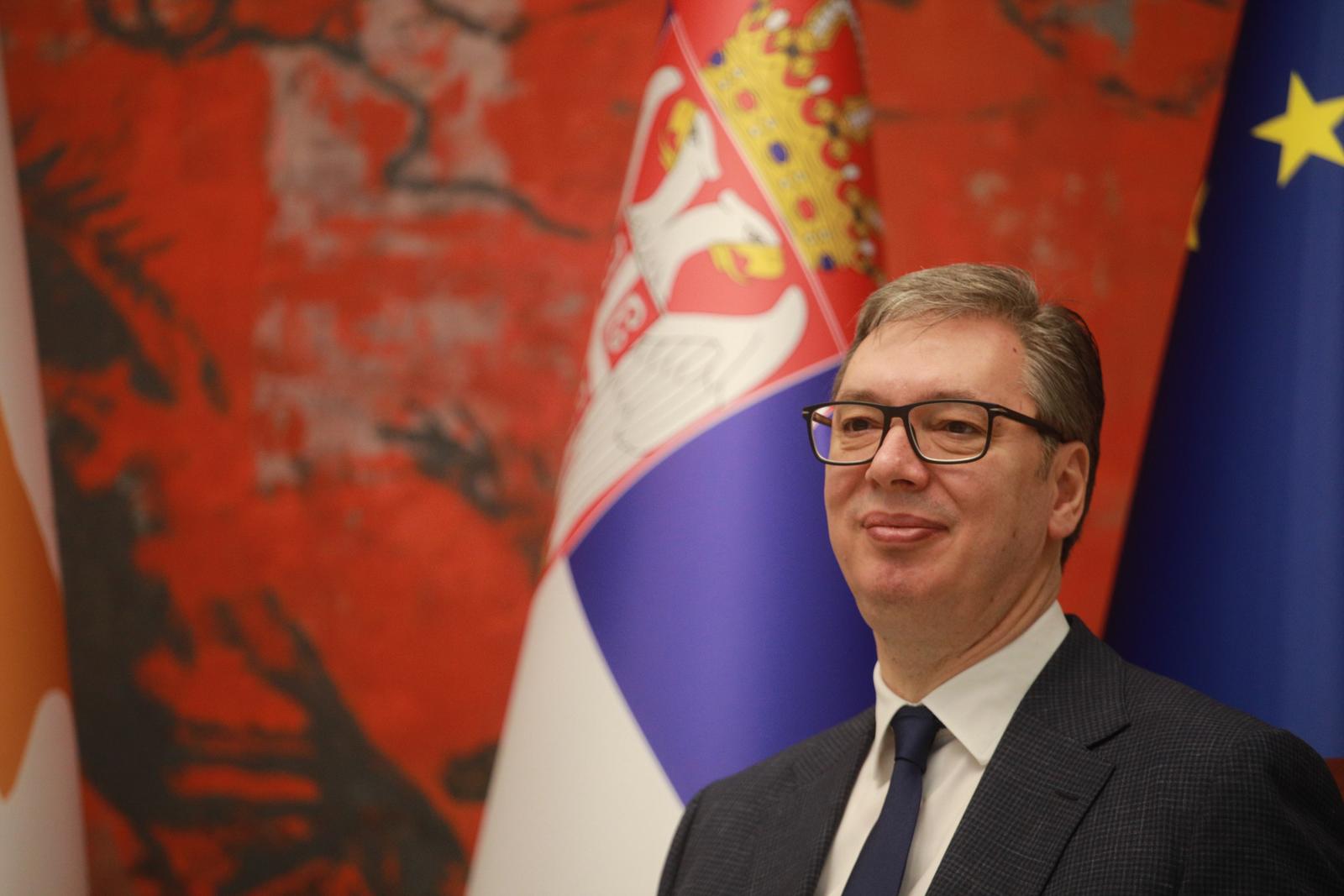 25, April, 2025, Belgrade - The President of the Republic of Cyprus, Nikos Christodoulides, on an official visit to Serbia - a meeting with the President of the Republic of Serbia, Aleksandar Vucic, at the Palace of Serbia. Aleksandar Vucic. Photo: Milos Tesic/ATAImages

25, april, 2025, Beograd - Predsednik Republike Kipar Nikosa Hristodulidisa u zvanicnoj poseti Srbiji - sastanak sa predsednikom Republike Srbije Aleksandrom Vucicem u Palati Srbija. Photo: Milos Tesic/ATAImages Photo: Milos Tesic/PIXSELL