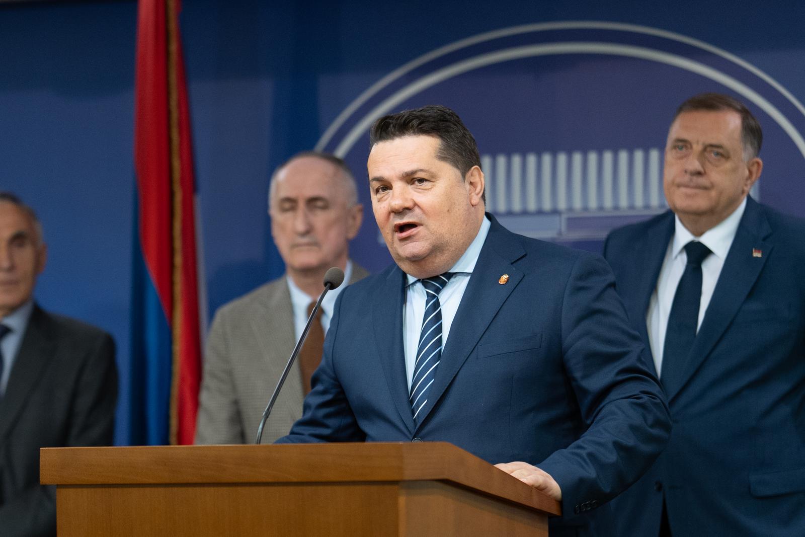 25.04.2025., Narodna skupstina RS, Banja Luka (BiH) - Predsjednik RS Milorad Dodik odrzao konferenciju za medije nakon 21. konferencije srpskih nacionalnih organizacija iz regiona. 
 Photo: Dejan Rakita/PIXSELL