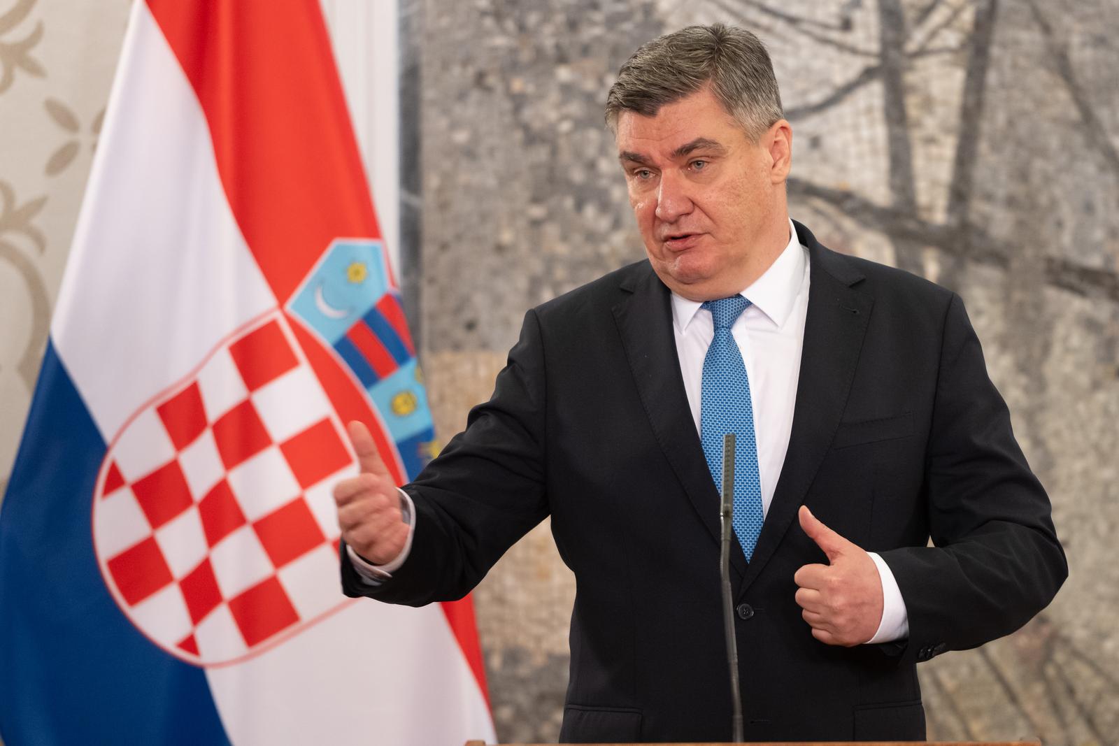 26, March, 2025, Podgorica - Press conference, by the President of Montenegro, Jakov Milatovic, and the President of the Republic of Croatia, Zoran Milanovic, in the press room of Vila Gorica. Zoran Milanovic. Photo: R.R./ATAImages

26, mart, 2025, Podgorica - Konferencija za medije, predsednika Crne Gore Jakova Milatovica i predsednika Republike Hrvatske Zorana Milanovica u press sali Vile Gorica. Photo: R.R./ATAImages Photo: R.R./ATA Images/PIXSELL