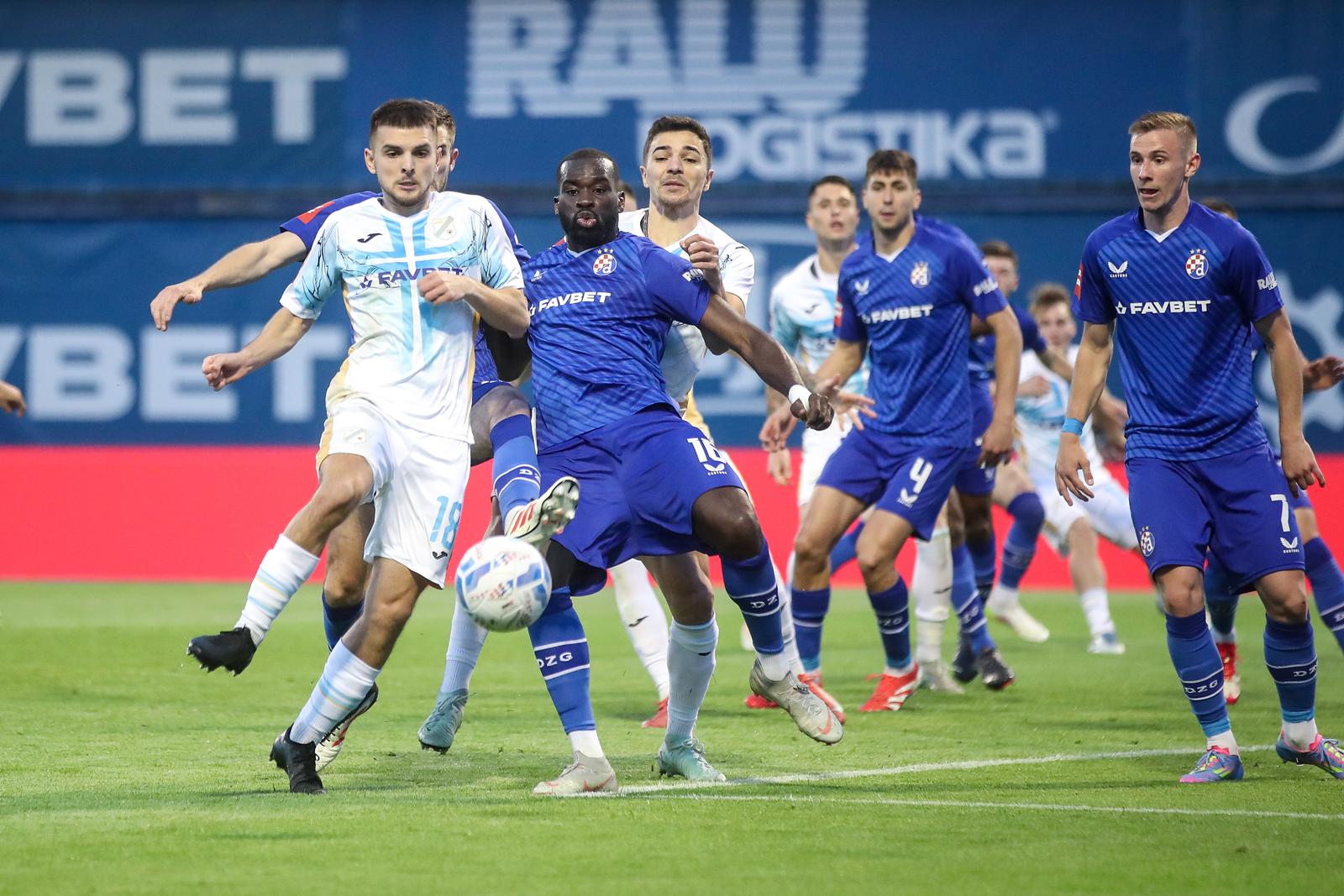 27.04.2025., stadion Maksimir, Zagreb - SuperSport HNL, 32. kolo, GNK Dinamo - HNK Rijeka. Lindon Selahi, Wilfried Kanga i Luka Stojkovic. Photo: Slavko Midzor/PIXSELL