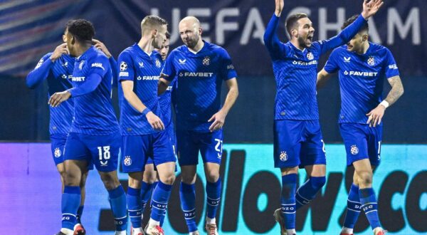29.01.2025., stadion Maksimir, Zagreb - UEFA Liga prvaka, grupna faza, 8. kolo, GNK Dinamo - AC Milan. Slavlje nogometasa Dinama nakon pogotka Marka Pjace za vodstvo 2:1. Photo: Marko Lukunic/PIXSELL