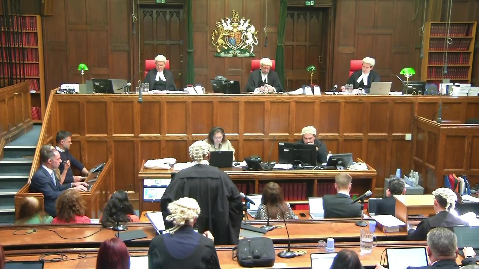 Screen grab taken from PA Video of (left to right) Mr Justice Goss, Lord Justice Holroyde and Mr Justice Bryan during the hearing for Peter Sullivan at the Court of Appeal, London, where his conviction was quashed. Mr Sullivan, has spent 38 years in prison for the murder of florist and part-time barmaid Diane Sindall, 21, who was brutally killed after she left work in Bebington, Merseyside, in August 1986. Picture date: Tuesday May 13, 2025. Photo: PA Video/PRESS ASSOCIATION