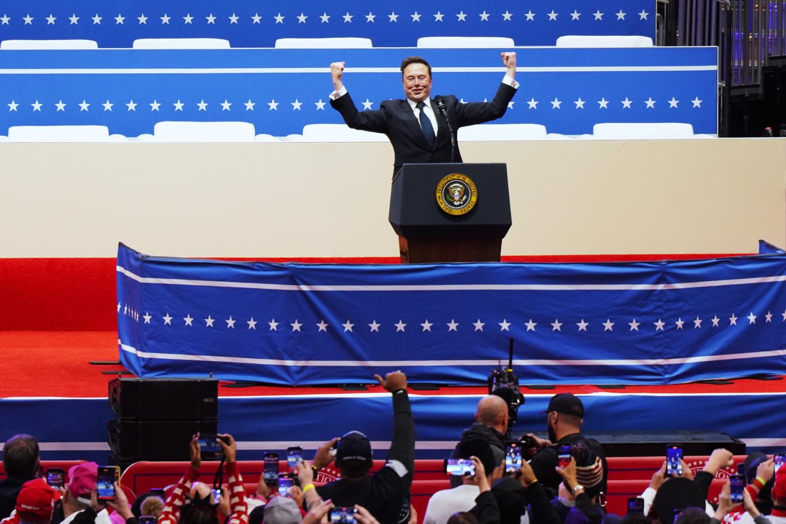 (250529) -- WASHINGTON, May 29, 2025 (Xinhua) -- This file photo taken on Jan. 20, 2025 shows Elon Musk delivering a speech at Capital One arena in Washington, D.C., the United States. Tesla CEO Elon Musk said on May 28 that he is leaving his government role as an adviser to U.S. President Donald Trump. (Xinhua/Wu Xiaoling) Photo: Wu Xiaoling/XINHUA