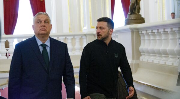 KYIV, UKRAINE - JULY 2, 2024 - President of Ukraine Volodymyr Zelenskyy (R) and Prime Minister of Hungary Viktor Orban (C) arrive for their official meeting in Kyiv, capital of Ukraine. This photo cannot be distributed in the Russian Federation. (Photo by Ukrinform/Ukrinform/Sipa USA) Photo: UKRINFORM/SIPA USA