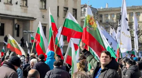 BULGARIA, SOFIA - FEBRUARY 22, 2025: Activists rally against Bulgaria joining the eurozone and for retaining the Bulgarian lev. Video screen grab. Best quality available. Igor Lenkin/TASS/Sipa USA Photo: Tass/SIPA USA