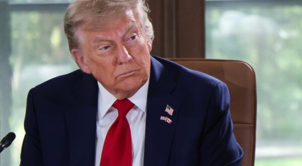 epa12179671 US President Donald Trump attends a working session during the Group of Seven (G7) Summit at the Pomeroy Kananaskis Mountain Lodge in Kananaskis, Alberta, Canada, 16 June 2025.  EPA/LUDOVIC MARIN / POOL
