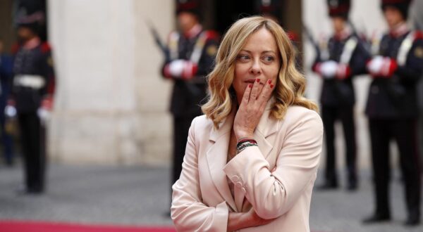 Prime Minister, Giorgia Meloni waiting in the courtyard of Palazzo Chigi. Rome (Italy), June 6th, 2025 (Photo by Massimo Di Vita/Mondadori Portfolio/Sipa USA) Photo: Mondadori Portfolio/SIPA USA