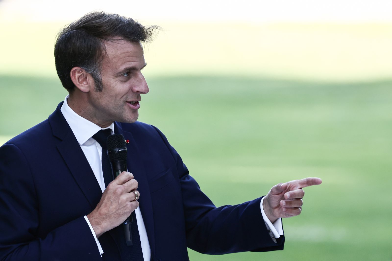 epa12188023 France's President Emmanuel Macron gestures as he delivers a speech for 'France Music Week', a day before the 'Fete de la Musique', at the Elysee presidential palace in Paris, France, 20 June 2025. France Music Week began on 16 June with events across France, including conferences, roundtables, and concerts, and is expected to conclude on 21 June with a free concert in Paris to mark the 'Fete de la Musique', for which some 35,000 spectators are anticipated.  EPA/THIBAUD MORITZ / POOL  MAXPPP OUT