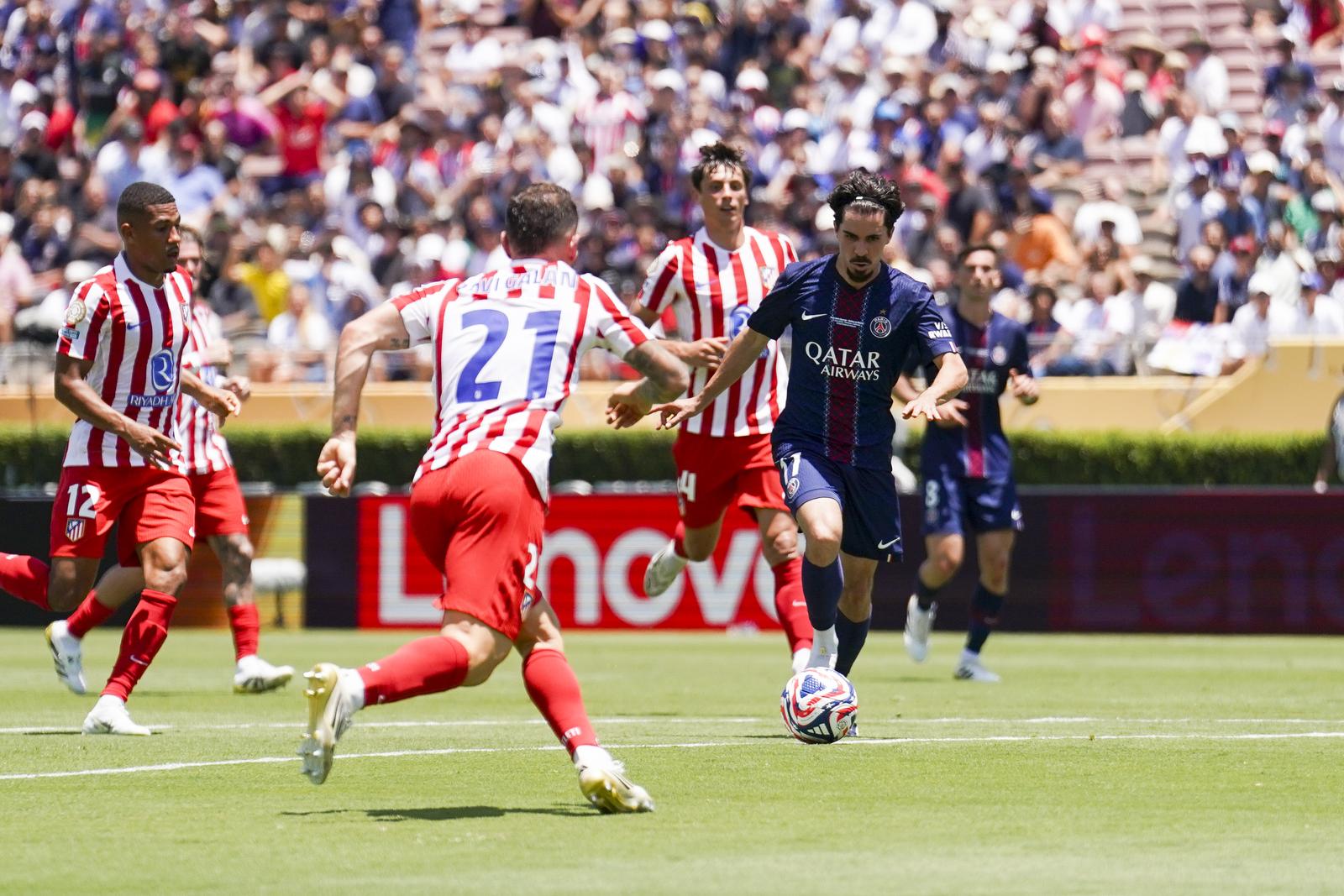 VITINHA of PSG score a goal during the FIFA Club World Cup 2025 match between Paris and Atletico de Madrid at Rose Bowl Stadium on June 15, 2025 in Pasadena, California. (Photo by Hugo Pfeiffer/Icon Sport) Photo: Hugo Pfeiffer/ICON SPORT