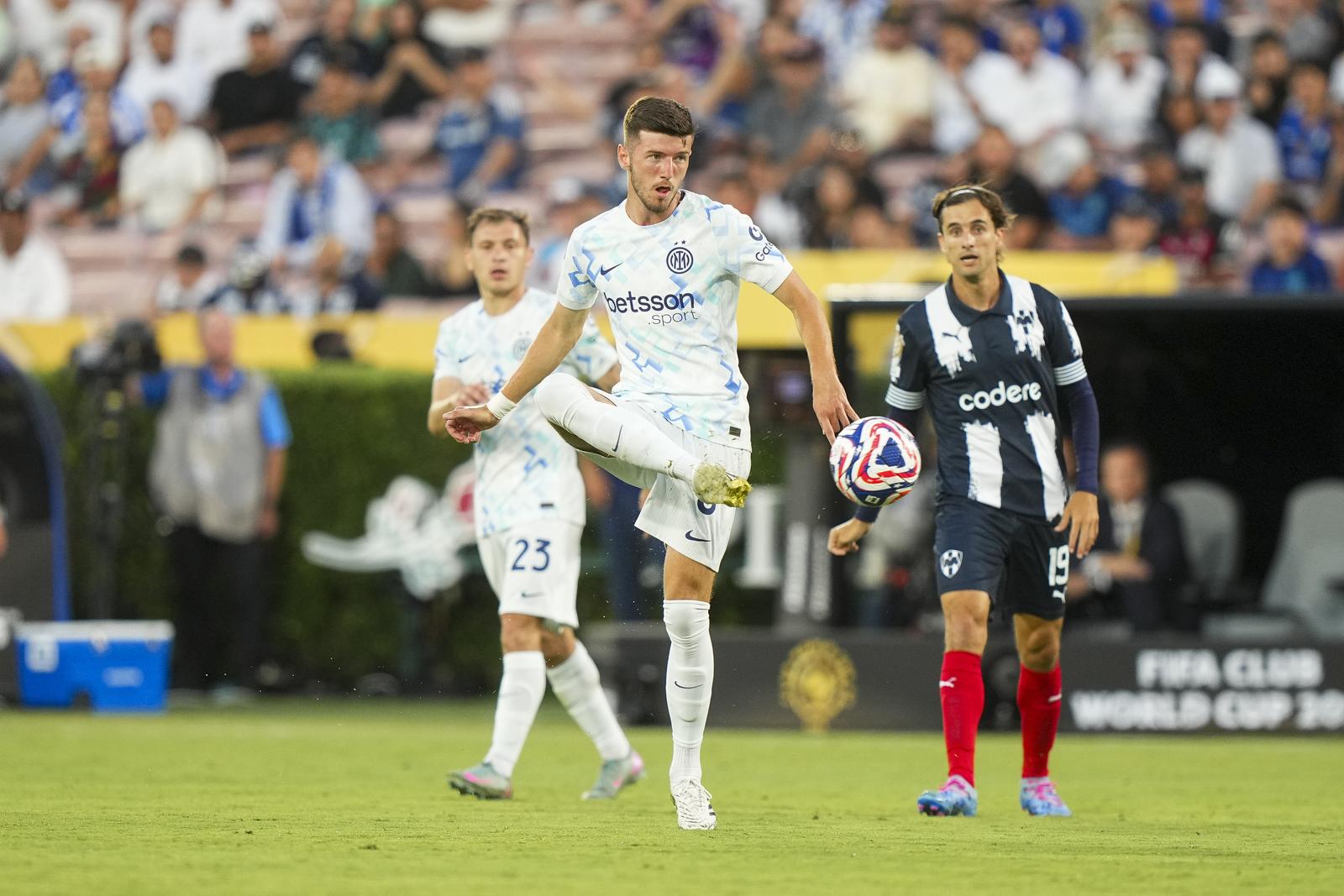 Petar SUCIC of Inter Milan during the FIFA Club World Cup 2025 match between Monterrey and Inter Milan at Rose Bowl Stadium on June 17, 2025 in Pasadena, California. (Photo by Hugo Pfeiffer/Icon Sport) Photo: Hugo Pfeiffer/ICON SPORT