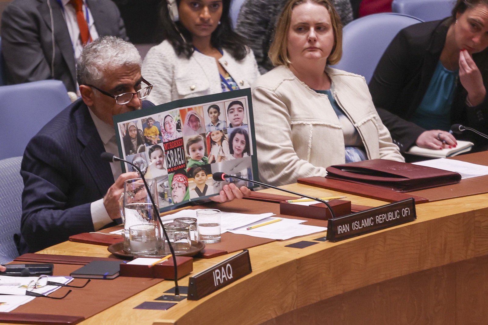 epa12187782 Ambassador Amir Saeid Iravani, Permanent Representative of Iran to the United Nations, (L) speaks during a Security Council meeting addressing the ongoing conflict between Iran and Israel, at the United Nations (UN) headquarters in New York, USA, 20 June 2025.  EPA/SARAH YENESEL