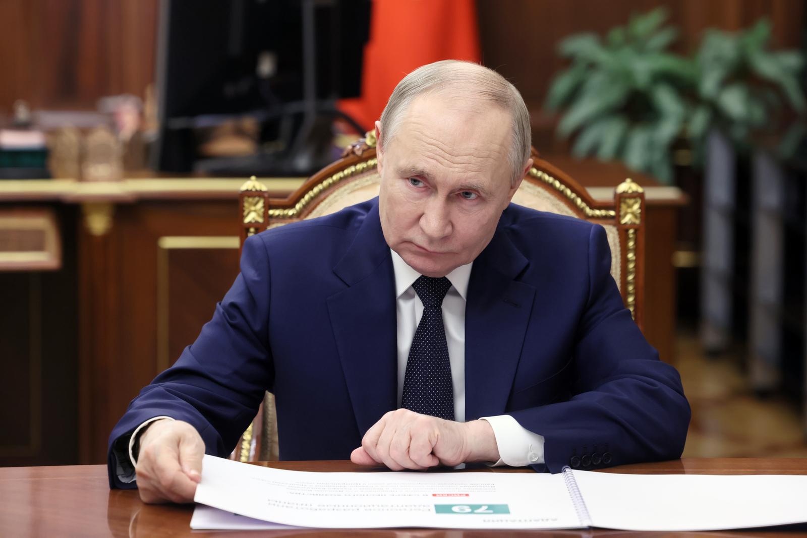 RUSSIA, MOSCOW - JUNE 3, 2025: Russia's President Vladimir Putin is seen during a meeting with Russia's Minister of Natural Resources and Environment Kozlov. Gavriil Grigorov/Russian Presidential Press and Information Office/TASS/Sipa USA Photo: Tass/SIPA USA