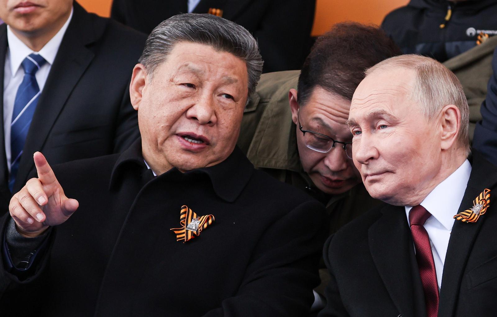 RUSSIA, MOSCOW - MAY 9, 2025: Russias President Vladimir Putin and China's President Xi Jinping (R-L front) attend a Victory Day military parade in Red Square, marking the 80th anniversary of the victory over Nazi Germany in World War II. Vyacheslav Prokofyev/Russian Presidential Press and Information Office/TASS/Sipa USA Photo: Tass/SIPA USA