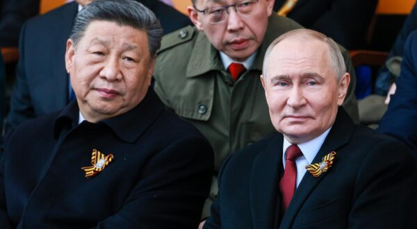RUSSIA, MOSCOW - MAY 9, 2025: China's President Xi Jinping and Russias President Vladimir Putin (L-R) attend a Victory Day military parade in Red Square, marking the 80th anniversary of the victory over Nazi Germany in World War II. Vladimir Smirnov/TASS/Sipa USA Photo: Tass/SIPA USA