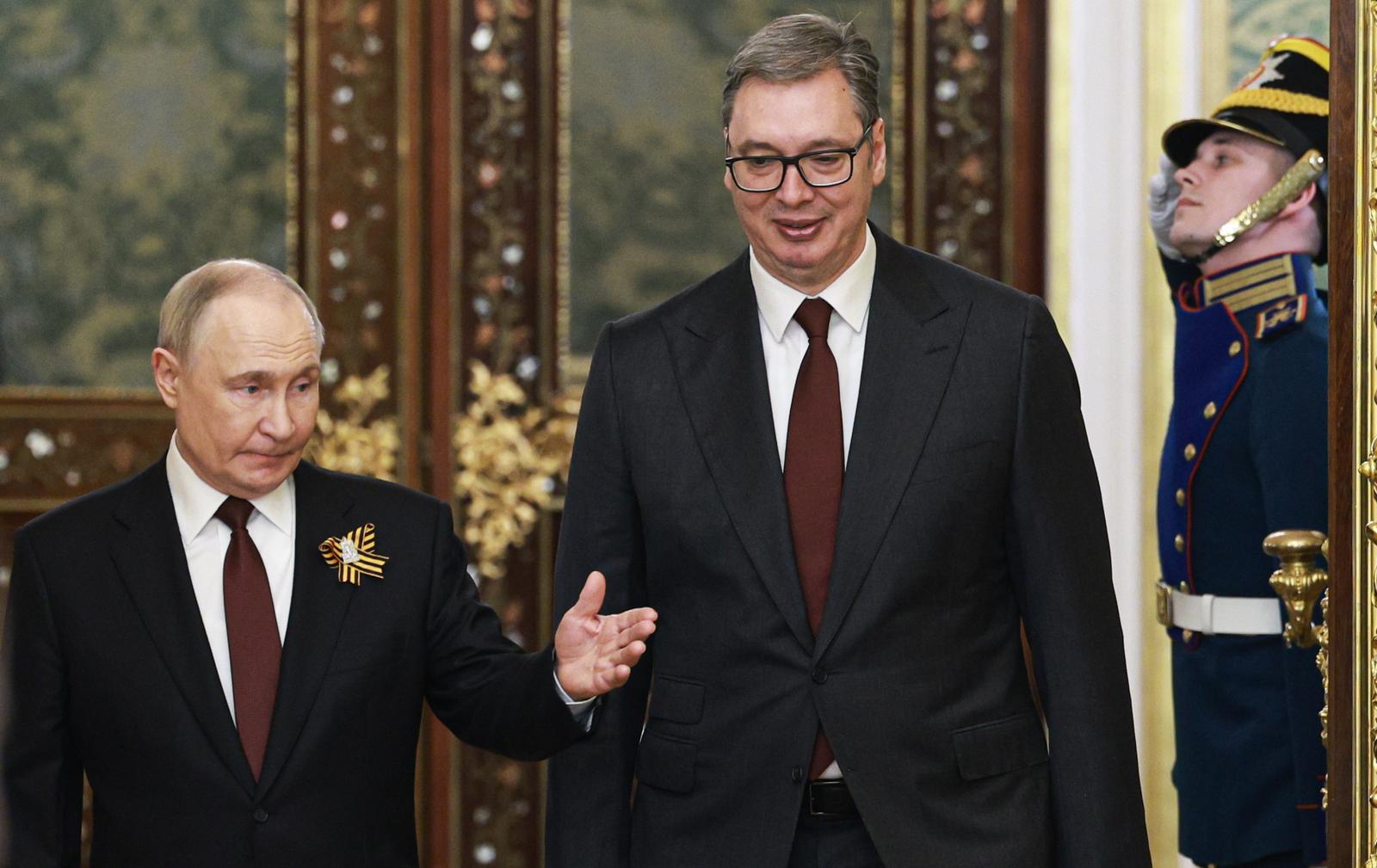 RUSSIA, MOSCOW - MAY 9, 2025: Russia's President Vladimir Putin (L) and Serbia's President Aleksandar Vucic are seen during a meeting. Alexander Shcherbak/TASS/Sipa USA Photo: Tass/SIPA USA