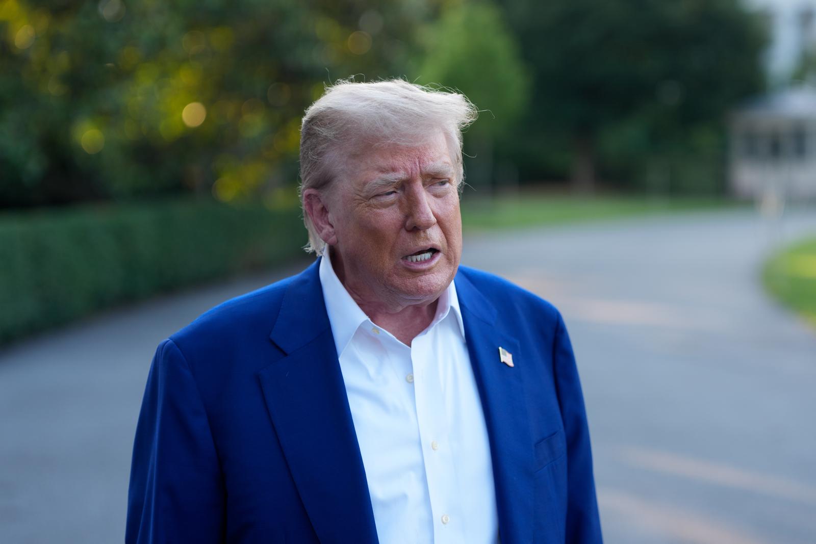 President Donald Trump gives remarks to the press as he departs the White House in Washington DC, on Tuesday, June 24, 2025. As he left for a NATO summit at The Hague, Trump admonished both Israel and Iran for breaking a ceasefire agreement that was announced yesterday evening.  (Photo by Aaron Schwartz/Sipa USA) Photo: Sipa USA/SIPA USA