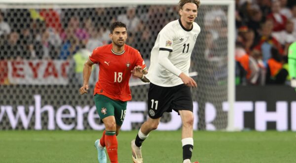 RUBEN NEVES, Portogallo, NICK WOLTEMADE, Germania, UEFA Nations League 2025, Semi Final, Germany vs Portugal 1-2, 04-06-2025, Azione, Action, Contrasto UEFA NATIONS LEAGUE 2025 SEMI FINALE GERMANIA-PORTOGALLO 1-2 Photo: IMAGO/STUDIO FOTOGRAFICO BUZZI SRL/IMAGOSPORT
