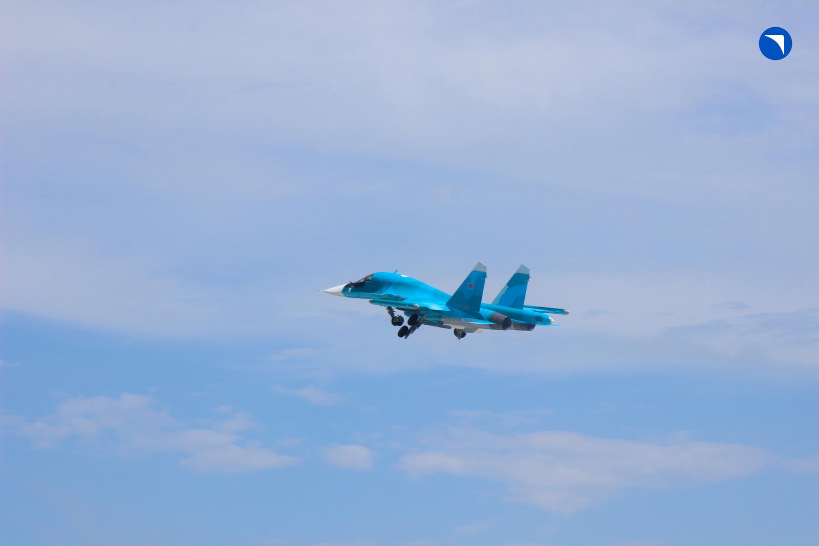 RUSSIA - JUNE 11, 2024: A Sukhoi Su-34 fighter bomber performs a flight. The United Aircraft Corporation of Rostec State Corporation has delivered another batch of Su-34 aircraft to Russia's Defence Ministry. The new fighter bombers have undergone the necessary testing and have been deployed to their bases. Rostec State Corporation/TASS/Sipa USA Photo: Tass/SIPA USA