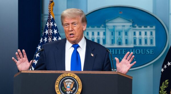 U.S. President Donald Trump takes questions at a press briefing with U.S. Attorney General Pam Bondi and U.S. Deputy Attorney General Todd Blanche in the James S. Brady Press Briefing Room in the White House in Washington, DC on Friday, June 27, 2025. President Trump addressed Iran, the Big, Beautiful Bill and tariffs. (Photo by Annabelle Gordon/Sipa USA) 
 Photo: Sipa USA/SIPA USA