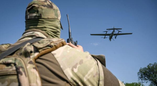 A serviceman of an unmanned aerial complex unit of the Striletskyi Special Forces Police Battalion under the Main Department of the National Police in Zaporizhzhia region launches a Ukraine-made GARA UAV for aerial reconnaissance, Zaporizhzhia region, Ukraine, on May 23, 2025. (Photo by Dmytro Smolienko/Ukrinform) (Photo by Ukrinform/Ukrinform/Sipa USA) Photo: UKRINFORM/SIPA USA