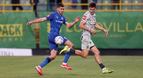 05.04.2025., Stadion Aldo Drosina, Pula - SuperSport HNL, 28. kolo, NK Istra 1961 - GNK Dinamo. Raul Torrente i George Gagua. Photo: Nel Pavletic/PIXSELL