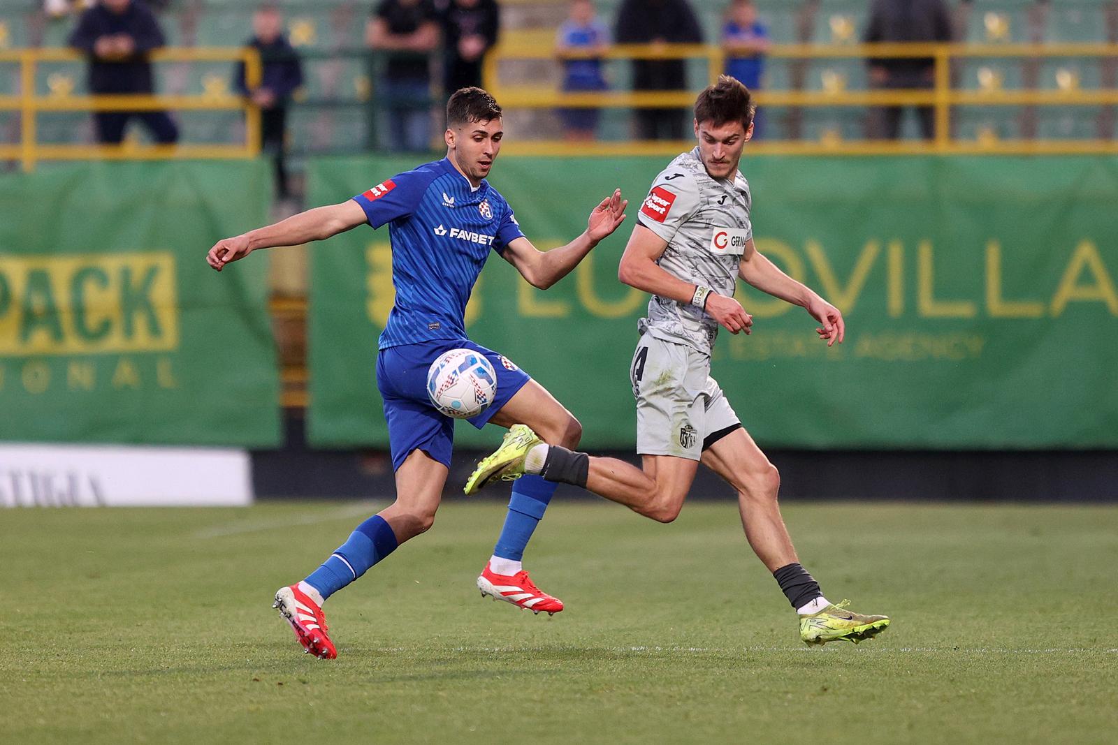 05.04.2025., Stadion Aldo Drosina, Pula - SuperSport HNL, 28. kolo, NK Istra 1961 - GNK Dinamo. Raul Torrente i George Gagua. Photo: Nel Pavletic/PIXSELL