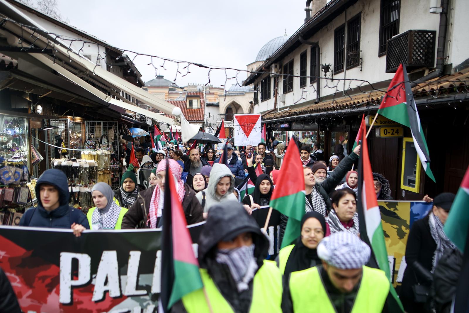 07.01.2024., Sarajevo, Bosna i Hercegovina - Prosvjed gradjana Sarajeva u znak podrske Palestini. Photo: Armin Durgut/PIXSELL