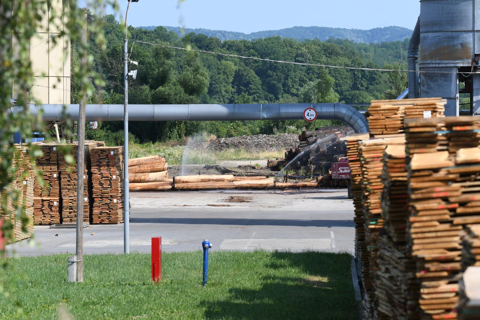12.06.2025., Cazma - Izbio je pozar nakon eksplozije silosa u pogonu pilane DI Cazme u industrijskoj zoni grada. U pozaru je smrtno stradala jedna osoba, a dvije su tesko ozlijedjene. Hitne sluzbe su na terenu. Photo: Damir Spehar/PIXSELL
