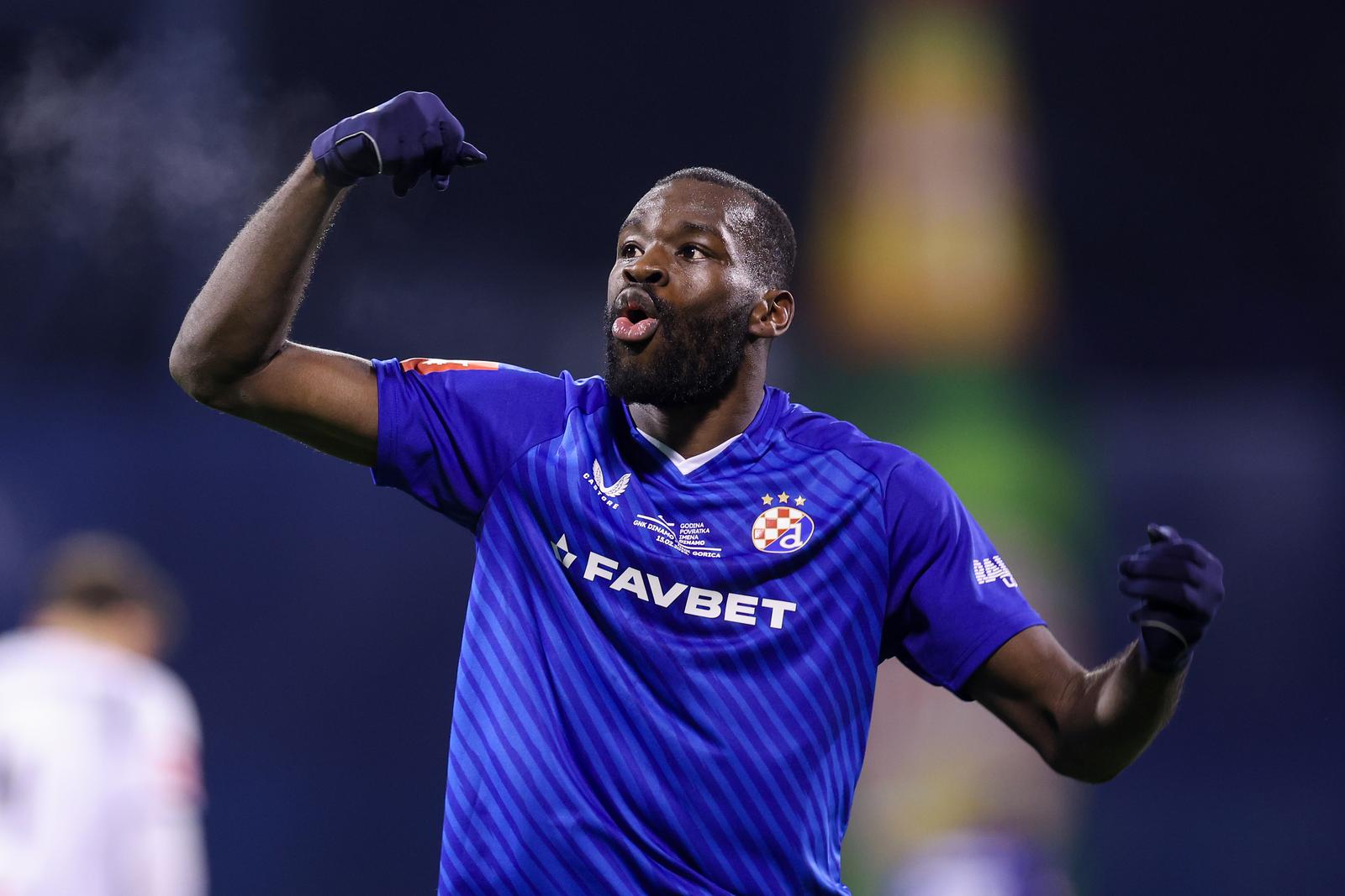 15.02.2025., stadion Maksimir, Zagreb - SuperSport HNL, 22. kolo, GNK Dinamo - HNK Gorica. Slavlje nogometasa Dinama nakon pogotka Wilfrieda Kange za izjednacenje 1:1. Wilfried Kanga Photo: Matija Habljak/PIXSELL