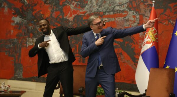 17, Jun, 2025, Belgrade - The President of the Republic of Serbia Aleksandar Vucic met with multiple Olympic champion and record holder in sprint athletics, Usain Bolt, at the Palace of Serbia. Usain Saint Leo Bolt, Aleksandar Vucic. Photo: F. S./ATAImages

17, jun, 2025, Beograd - Predsednik Republike Srbije Aleksandar Vucic sastao se sa visestrukim olimpijskim sampionom i rekorderom u sprinterskim atletskim disciplinama Juseinom Boltom,  u Palati Srbija.  Photo: F. S./ATAImages Photo: F.S./ATAImages/PIXSELL